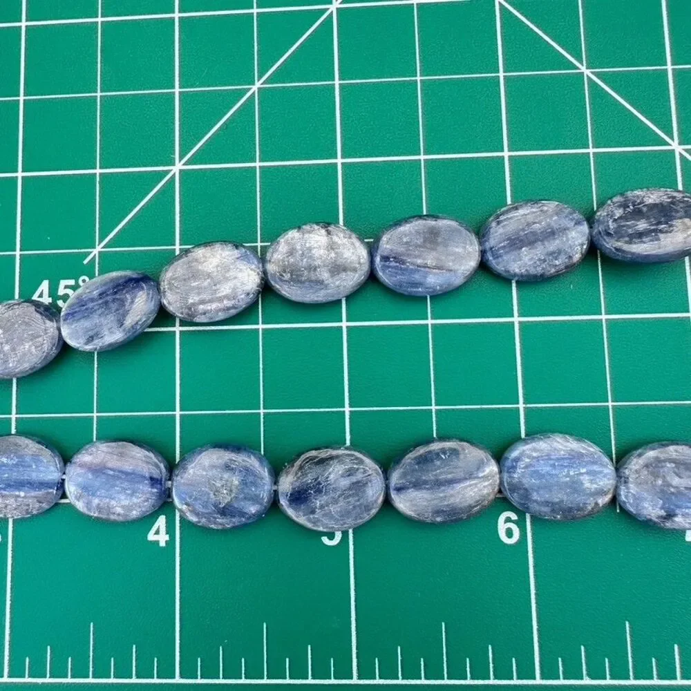 Large Oval Kyanite AAA Bead Gemstone 16 Inch Strand Smooth flat back Coin